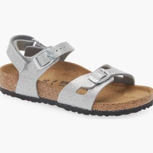 NWT $70 Birkenstock Kids' Rio Sandal Electric Metallic Silver EU 26 US 8-8.5